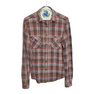 Vintage 90s Mad Man Red Green Plaid Cotton Gauze Button Up Shirt Men’s Medium
